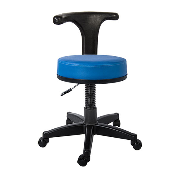 صندلی آزمایشگاهی راحتیران مدل A230دارای نشیمنی با روکش آبی رنگ است که جک تغییر ارتفاع و پایه های پنج پر نیز دارد.