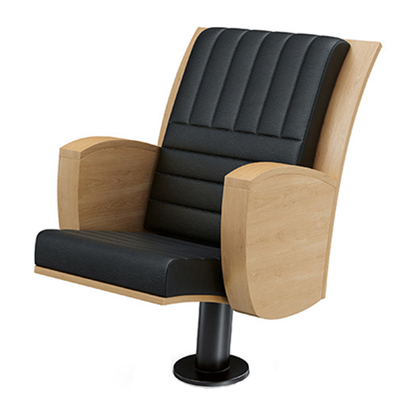 صندلی آمفی تئاتر اروند مدل 2720 دارای روکش مشکی رنگ است و پایه های ثابت دارد. از چوب نیز در ساخت آن بهره گرفته شده است.