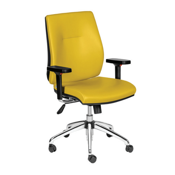 صندلی کارشناسی FLUTE داتیس مدل XF460 دارای روکشی زرد رنگ با پایه های پنج پر است. این محصول دو دسته در طرفین دارد.