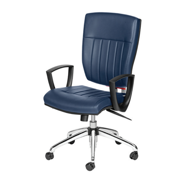 صندلی کارشناسی PONTE داتیس مدل XP747P دارای روکشی آبی رنگ و پایه های پنج پر است. این صندلی دو دسته در طرفین خود دارد.