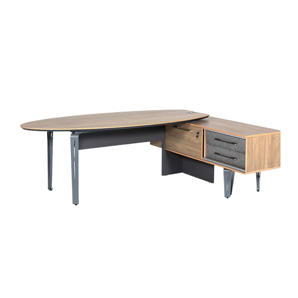 میز مدیریت جلیس مدل کاپری به صورت دو تکه میز بیضی و میز مستطیلی می باشد که در کنار هم قرار گرفته است.