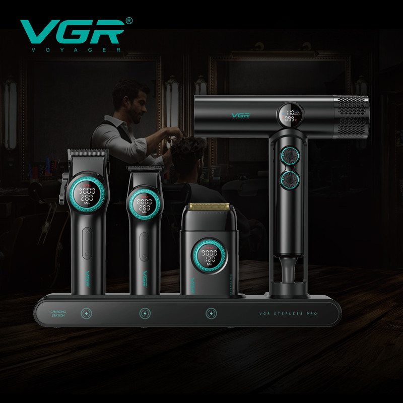 ست سشوار و ماشین اصلاح موی سر و صورت شارژی وی جی آر مدل Stepless pro مجموعه ۴ عددی - Image 7