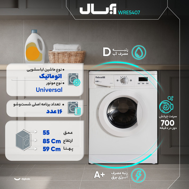 ماشین لباسشویی 5 کیلوگرم اتوماتیک آبسال مدل WRE5407 - Image 4
