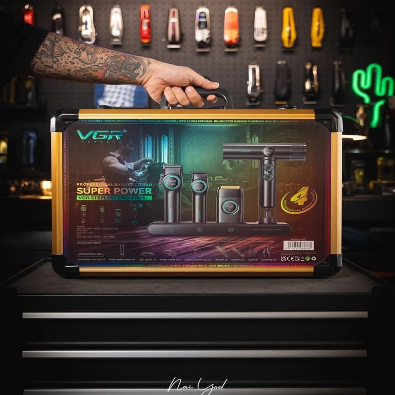 ست سشوار و ماشین اصلاح موی سر و صورت شارژی وی جی آر مدل Stepless pro مجموعه ۴ عددی - Image 11