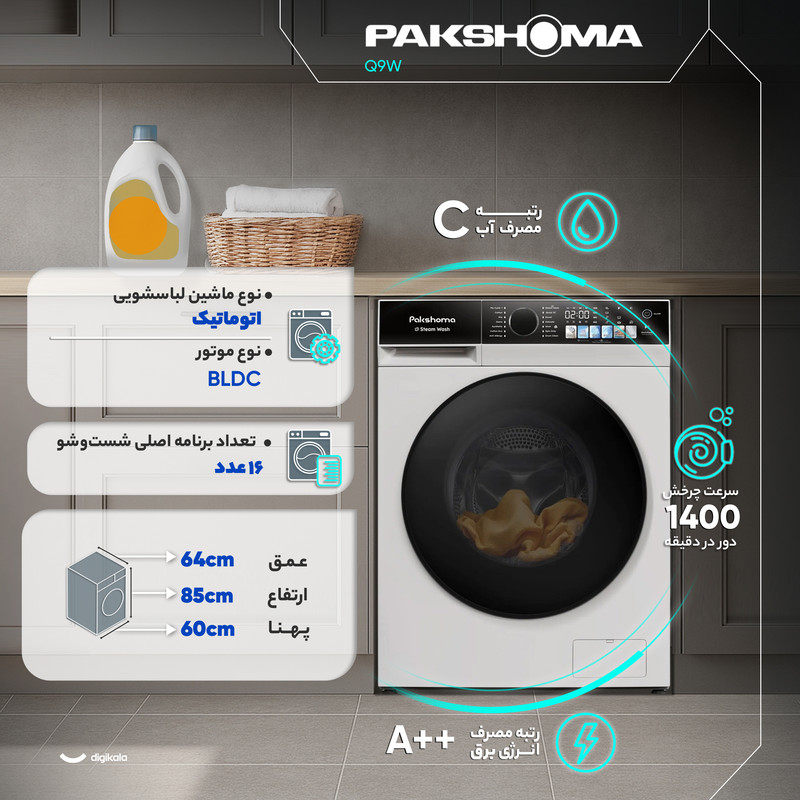ماشین لباسشویی 9 کیلوگرم اتوماتیک پاکشوما مدل Q9 W - Image 2