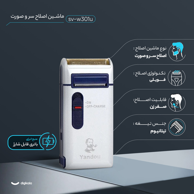 ماشین اصلاح موی سر و صورت مدل sv-w301u، طراحی ارگونومیک، قابلیت اصلاح با شماره صفر، منبع انرژی با باتری، تکنولوژی اصلاح به صورت برش مستقیم - Image 3