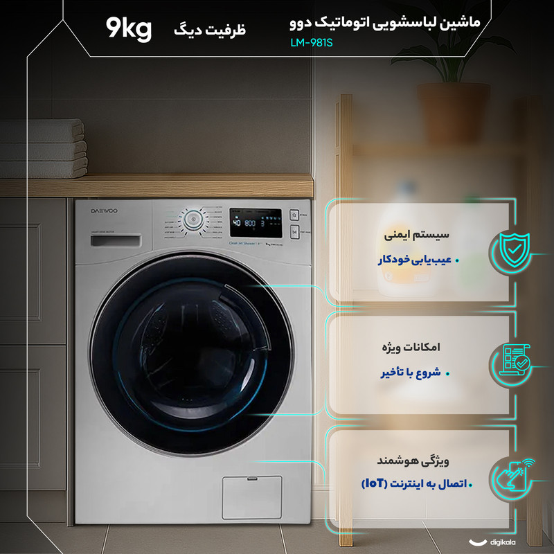 ماشین لباسشویی 9 کیلوگرم اتوماتیک دوو مدل LM-981S - Image 3