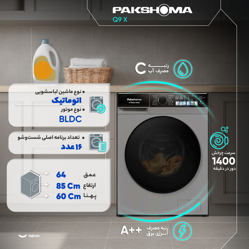 ماشین لباسشویی 9 کیلوگرم اتوماتیک پاکشوما مدل Q9 X - Image 5