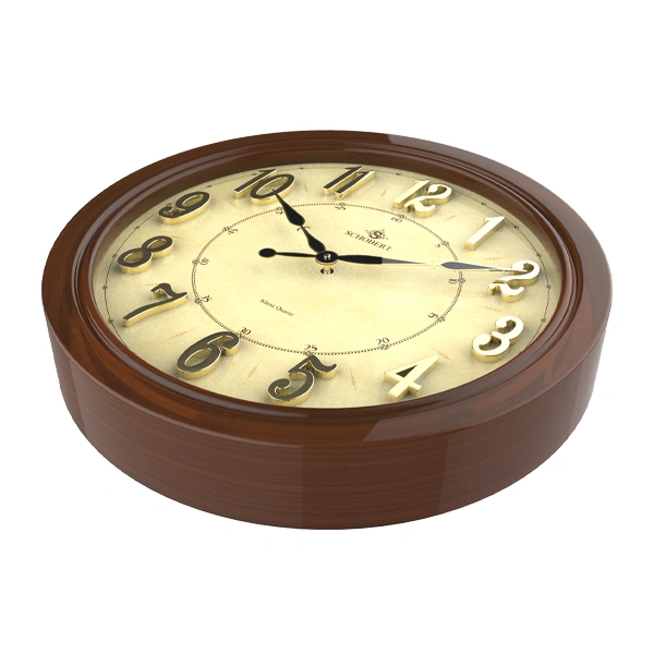 ساعت دیواری گرد با جنس چوبی از نما بالا