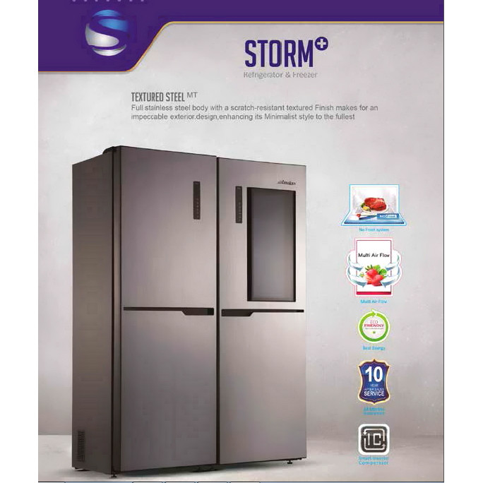 یخچال فریزر دوقلو 40 فوت استیلون مدل STORM PLUS، دارای اخطار باز ماندن درب و یخساز دستی، ارتفاع 200، پهنای 65 و عمق 65 سانتی متر، میزان مصرف انرژی C، دارای 8 طبقه در یخچال و 8 طبقه در فریزر - Image 7