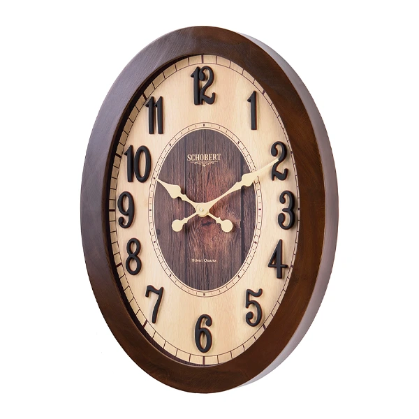 ساعت دیواری با جنس چوبی با رنگ فندقی