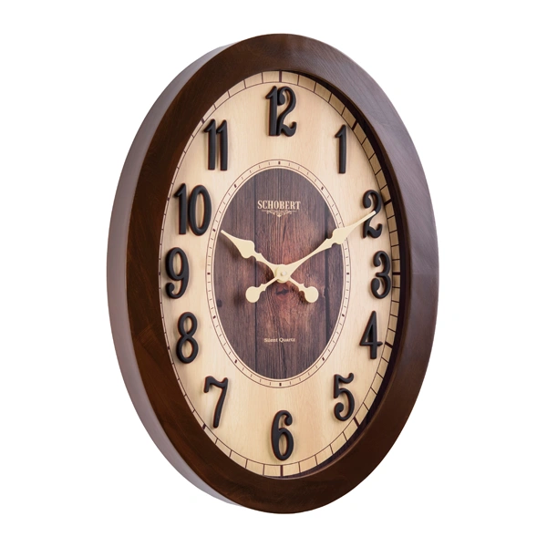 ساعت دیواری با موتور آرام گرد با رنگ فندقی