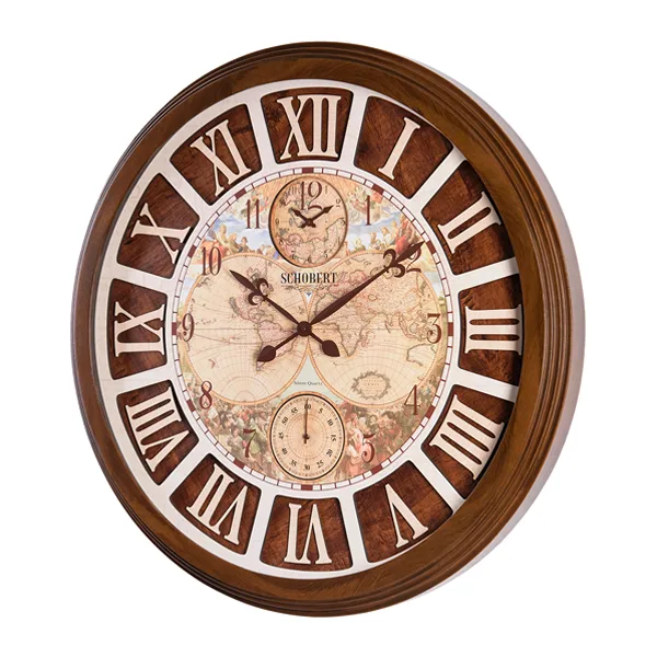 ساعت دیواری گرد با جنس چوبی و رنگ فندقی