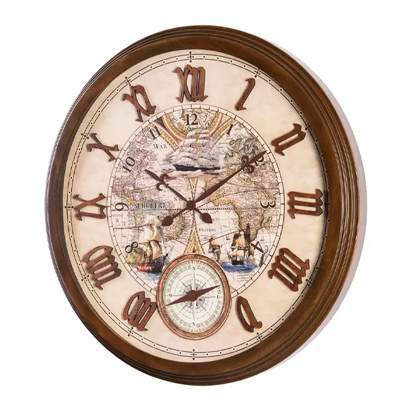 ساعت دیواری گرد با جنس چوبی و رنگ فندقی