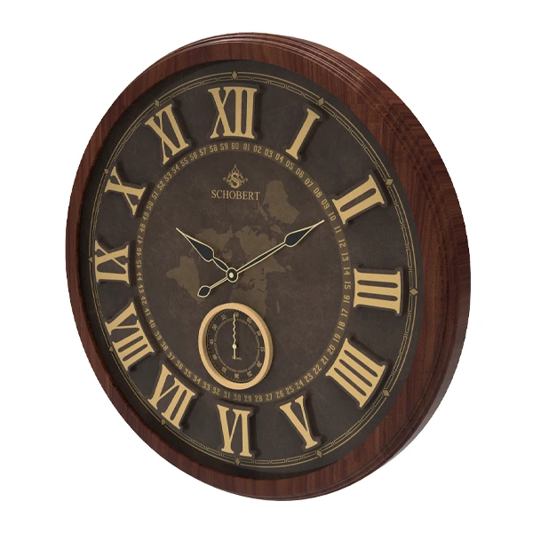 ساعت دیواری گرد با جنس قاتب چوبی و رنگ قهوه ای
