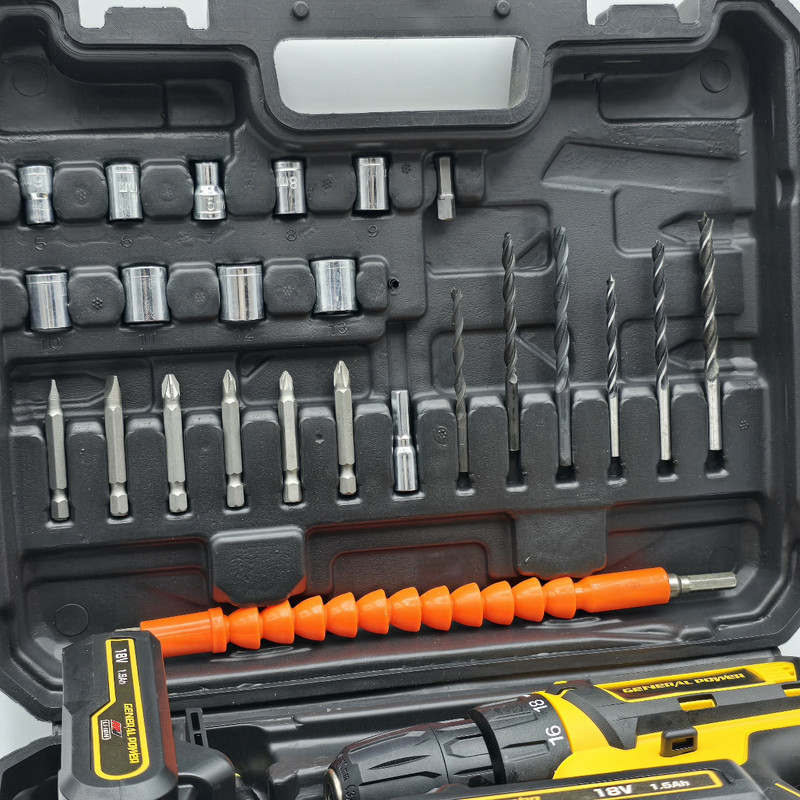 مجموعه 28 عددی دریل پیچ گوشتی شارژی سه نظام 10 میلیمتری 18 ولت جنرال پاور مدل 18V - Image 18