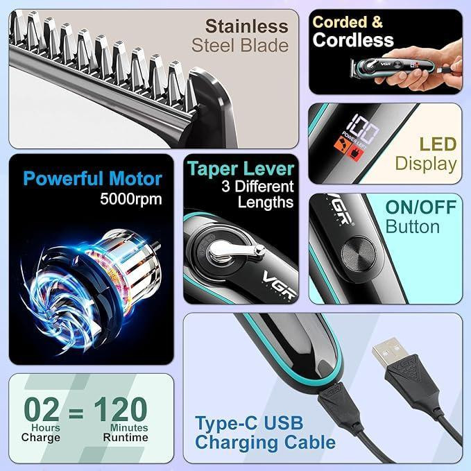 ماشین اصلاح موی سر و صورت وی جی ار مدل v-075 - Image 4