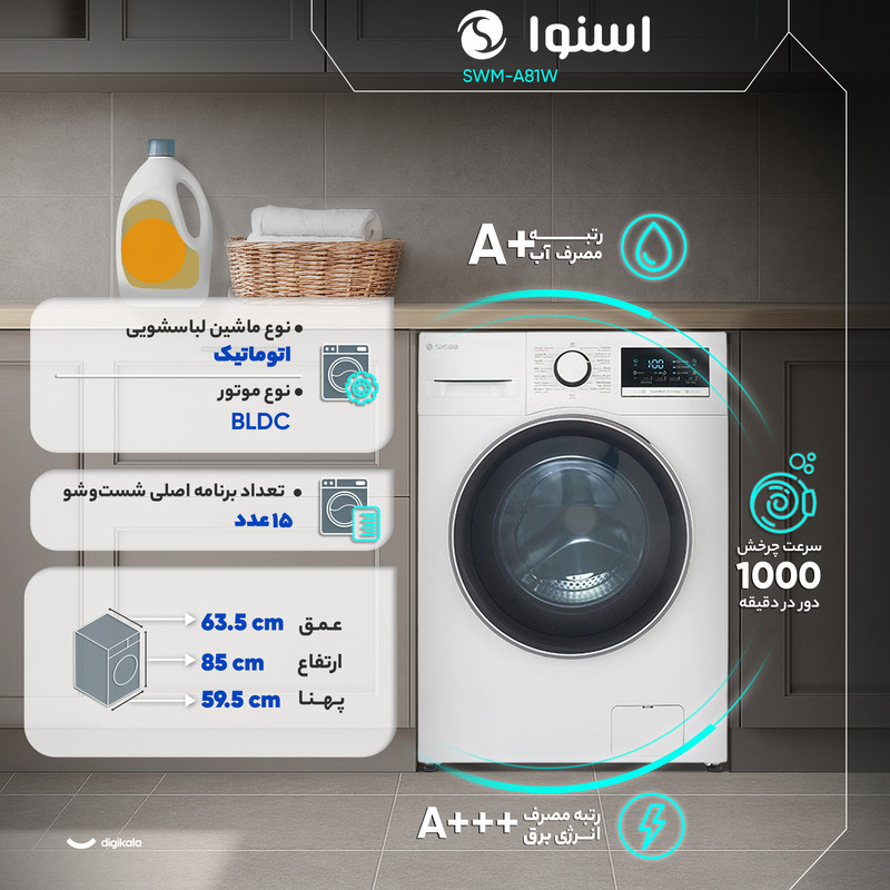 ماشین لباسشویی 8 کیلوگرم اتوماتیک اسنوا مدل SWM-A81W - Image 10