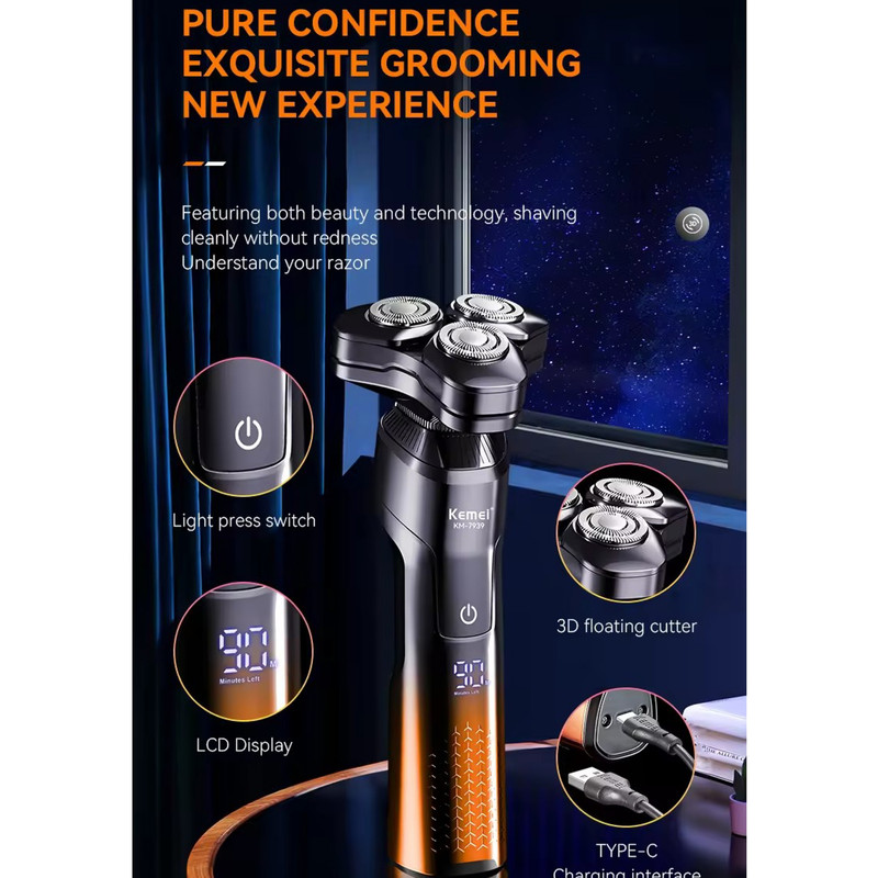 ست ماشین اصلاح موی صورت و بدن کیمی شارژی مدل KM-7939 - Image 4