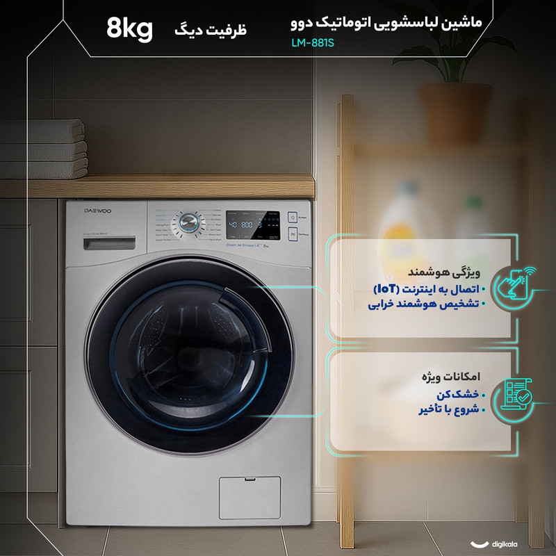ماشین لباسشویی 8 کیلوگرم اتوماتیک دوو مدل LM-881S - Image 3