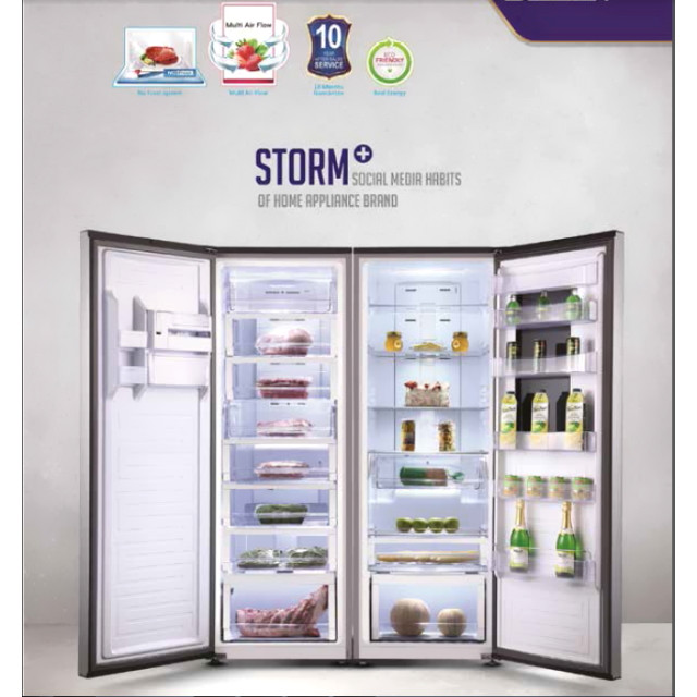 یخچال فریزر دوقلو 40 فوت استیلون مدل STORM PLUS، دارای اخطار باز ماندن درب و یخساز دستی، ارتفاع 200، پهنای 65 و عمق 65 سانتی متر، میزان مصرف انرژی C، دارای 8 طبقه در یخچال و 8 طبقه در فریزر - Image 8