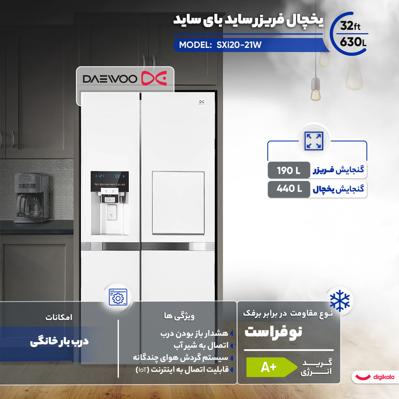 یخچال فریزر ساید بای ساید 32 فوت دوو مدل SXi20-21W - Image 5