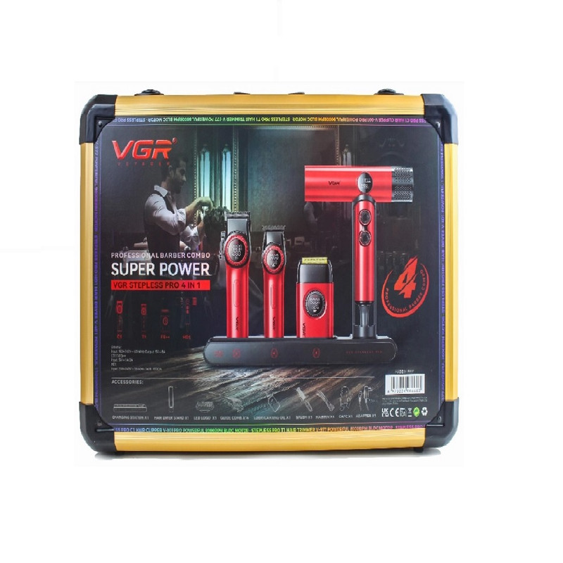 ست سشوار و ماشین اصلاح موی سر و صورت شارژی وی جی آر مدل Stepless pro مجموعه ۴ عددی - Image 13