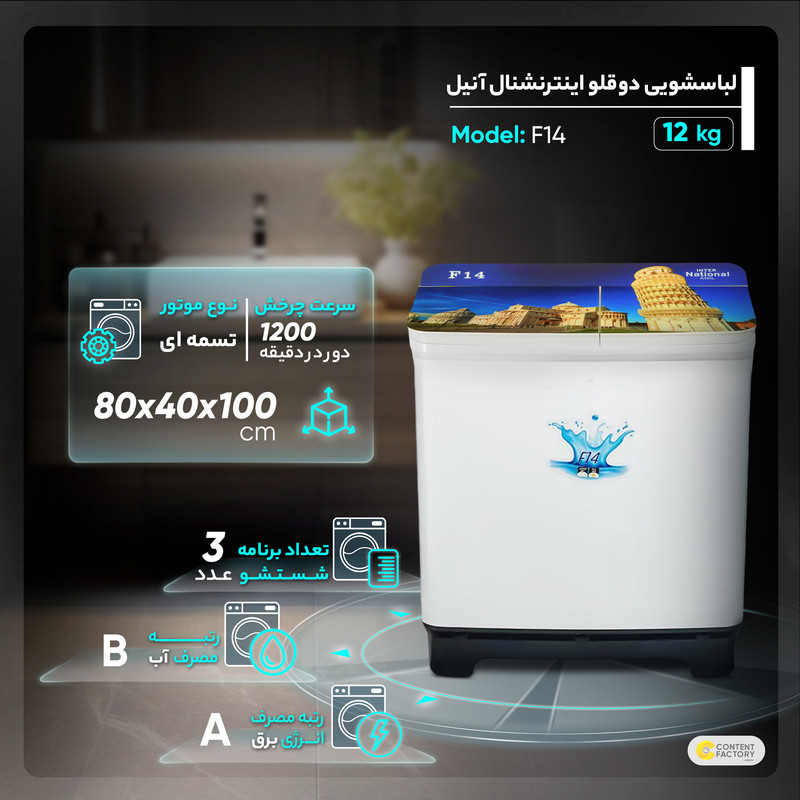 لباسشویی دوقلو اینترنشنال آنیل مدل F14 ظرفیت 12 کیلوگرم - Image 6