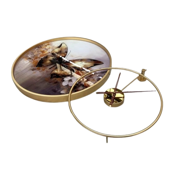 تابلو ساعت دیواری با جنس بدنه فلزی به رنگ طلایی