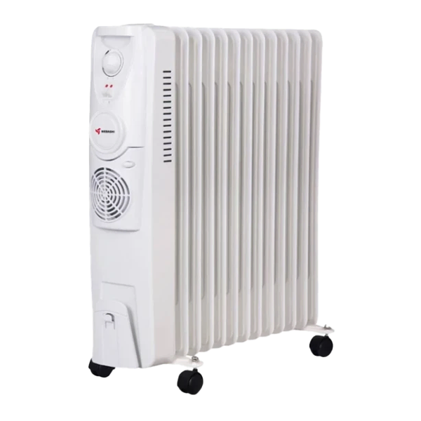 شوفاژ پره برقی مباشی چرخ‌دار رنگ سفید