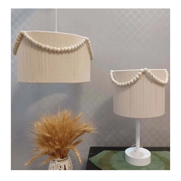 ست لوستر و آباژور مکرومه مدل آویز چوبی