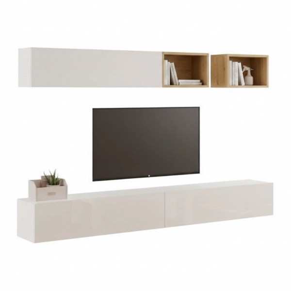 میز تلویزیون دیواری هایگلاس رنگ سفید مدل روشا