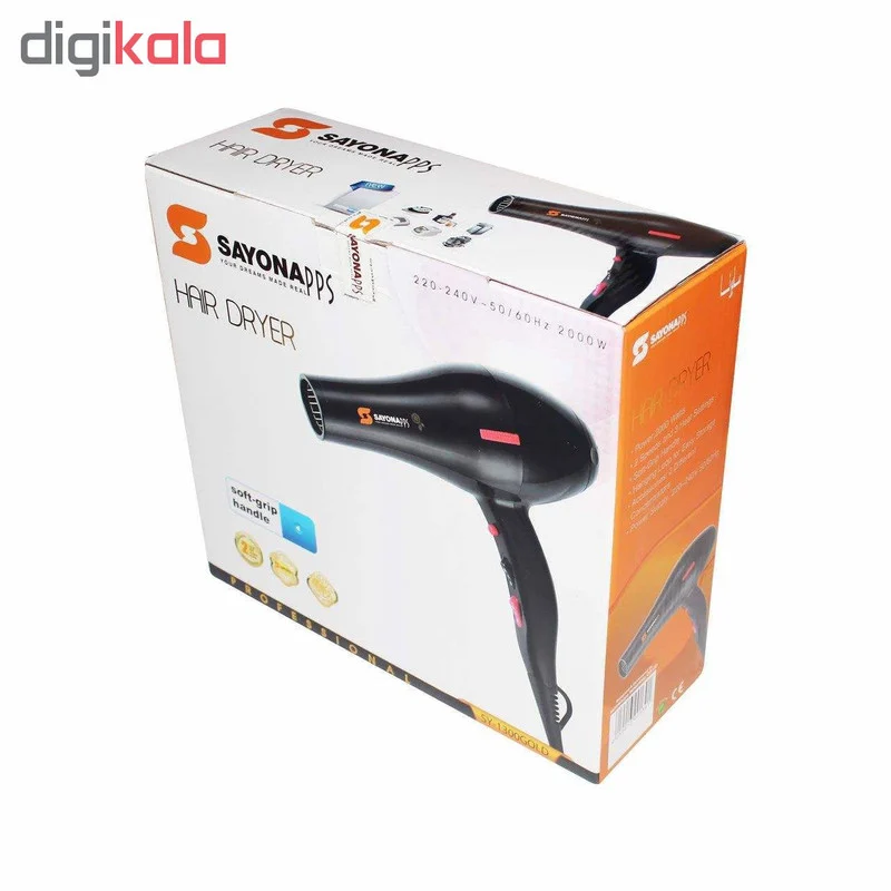 سشوار حرفهای سایونا مدل SY-1200، موتور AC با توان مصرفی 2000 وات، دارای قابلیت تعویض سری و باد سرد، دارای حلقه آویختن، با حالت صافکننده و حجمدهنده، وزن 1100 گرم، تنظیم حرارت 3 حالته و کنترل سرعت 2 حالته، به همراه 2 عدد سری متمرکزکننده پهن و باریک - Image 6