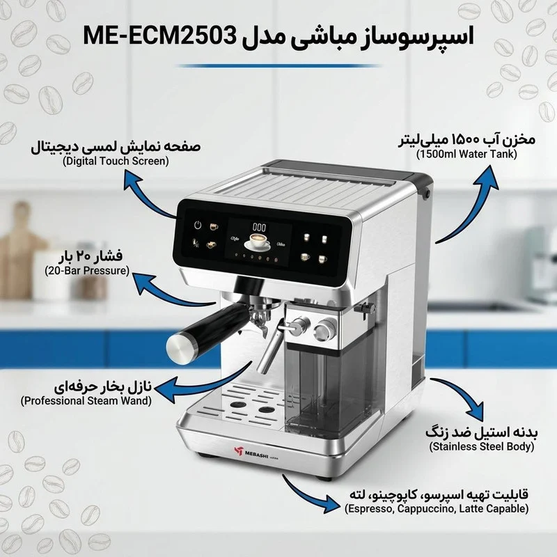 اسپرسو ساز ۱۵۰۰ میلیلیتر مباشی مدل ME-ECM2503 - Image 2