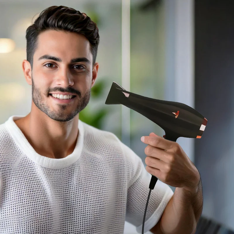 سشوار حرفهای مدل M9000w، موتور AC با توان مصرفی 9000 وات، دارای قابلیت تعویض سری، باد سرد و فناوری تولید یون، طراحی ارگونومیک، با حالت حجمدهنده، وزن 550 گرم، تنظیم حرارت 3 حالته و کنترل سرعت 2 حالته، به همراه 1 عدد سری متمرکزکننده پهن - Image 2