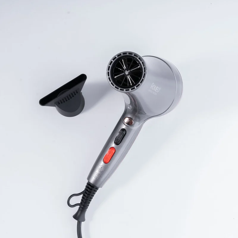 سشوار حرفهای رومئو مدل RM-5858، موتور AC با توان مصرفی 2200 وات، دارای قابلیت باد سرد، طراحی ارگونومیک، دارای حلقه آویختن، با حالت صافکننده و حجمدهنده، وزن 450 گرم، تنظیم حرارت 3 حالته و کنترل سرعت 2 حالته، به همراه متمرکزکننده باریک - Image 8