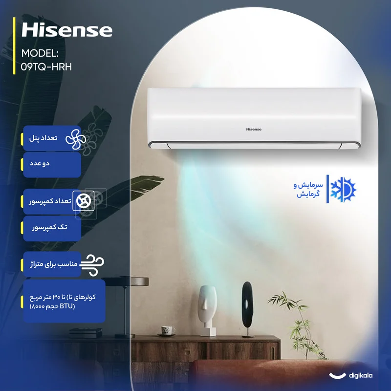 کولر گازی اسپلیت دیواری (Split) 9000 دور ثابت هایسنس مدل HRH-09TQ - Image 4