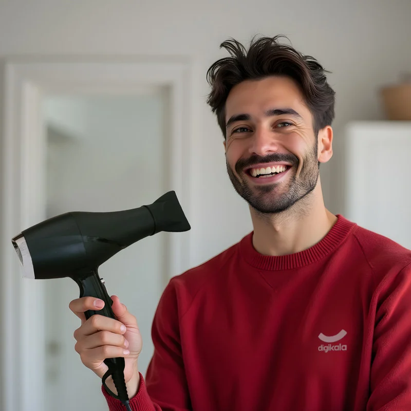 سشوار حرفهای مدل p-9000، موتور AC، با توان مصرفی 9000 وات، دارای قابلیت باد سرد، فناوری تولید یون، تعویض سری، طراحی ارگونومیک، با حالت حجمدهنده و صافکننده، وزن 600 گرم، تنظیم حرارت 3 حالته و کنترل سرعت 2 حالته، به همراه سری متمرکزکننده باریک - Image 2