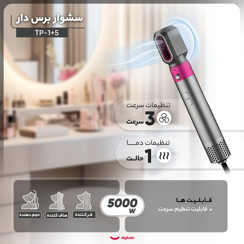 سشوار برسدار حالتدهنده مدل TP-5+1 - Image 3