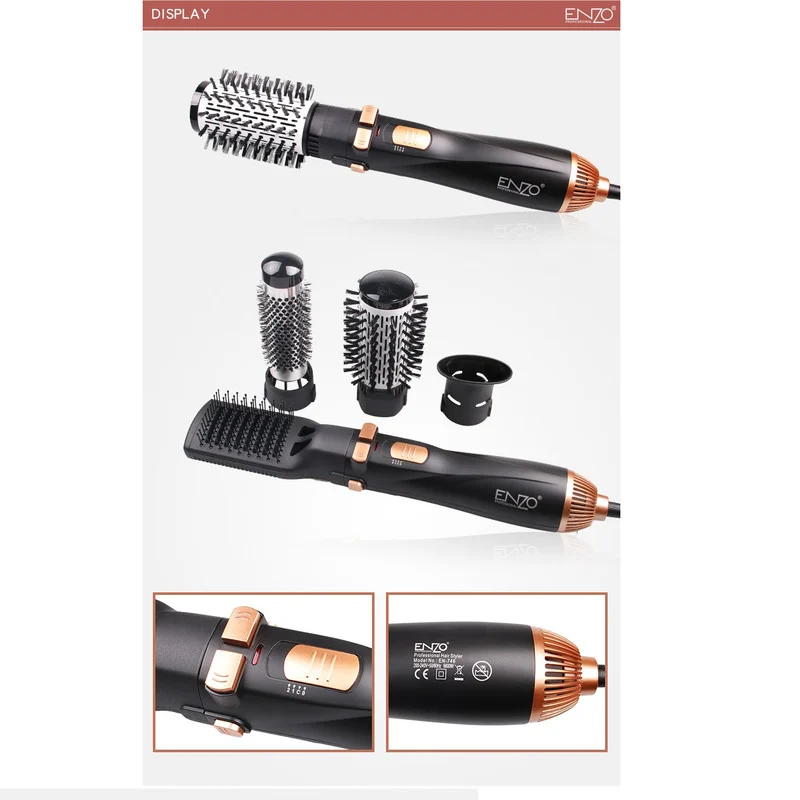 سشوار برسدار چرخشی حرفهای انزو مدل EN-746، موتور AC با توان مصرفی 6600 وات، دارای قابلیت باد سرد، با حالت صافکننده و حجمدهنده، وزن 400 گرم، تنظیم حرارت 2 حالته و کنترل سرعت 2 حالته، به همراه سری برسدار گرد باریک، پهن و تخت - Image 6