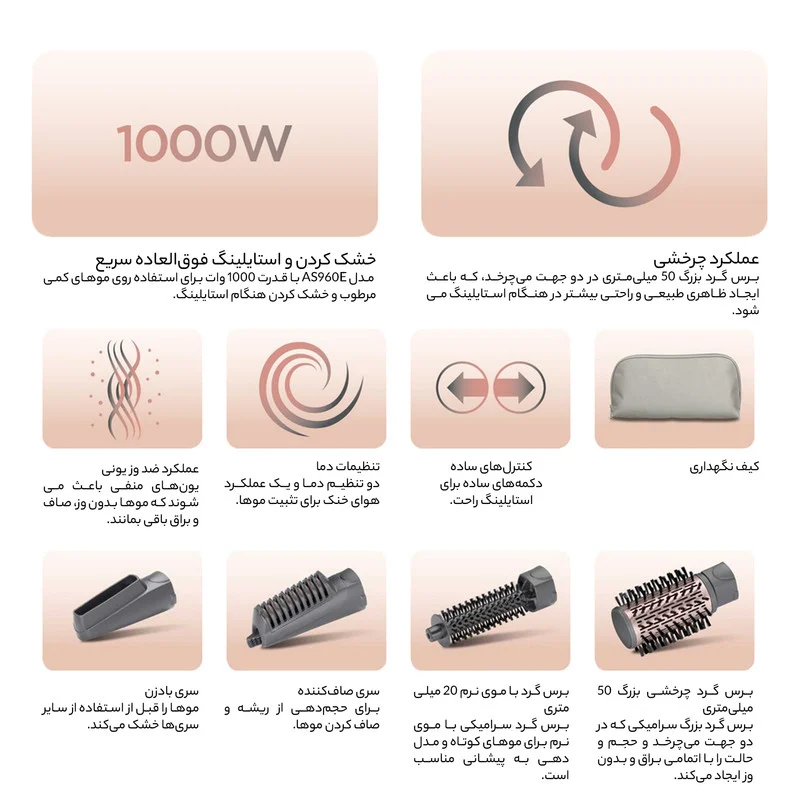 سشوار برس دار چرخشی بابیلیس مدل AS960E - Image 17