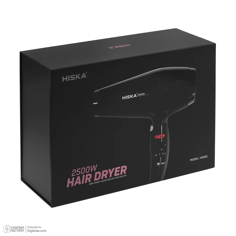 سشوار حرفهای هیسکا مدل H5261، موتور AC با توان مصرفی 2500 وات، دارای قابلیت باد سرد، فناوری تولید یون، دارای حلقه آویختن، با حالت صافکننده و حجمدهنده، وزن 1350 گرم، تنظیم حرارت 4 حالته و کنترل سرعت 2 حالته، به همراه دیسپانسر و 2 عدد سری متمرکزکننده - Image 13