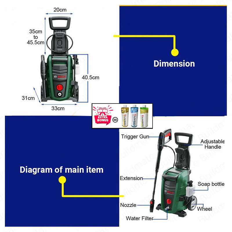 کارواش ذغالی 130 بار 1700 وات بوش مدل AQ 130 - Extra Shampoo - Image 6