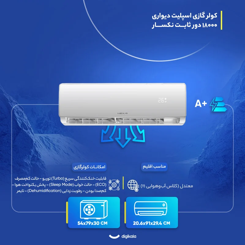 کولر گازی اسپلیت دیواری 18000 دور ثابت نکسار مدل TF18ELN1 - Image 3