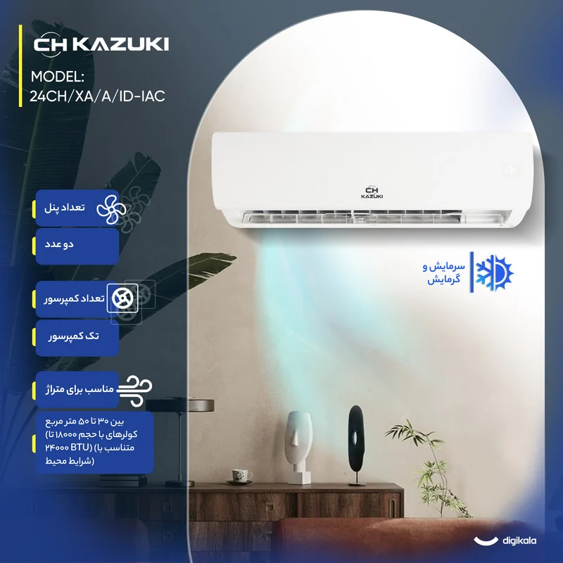 کولر گازی اسپلیت دیواری 24000 دور ثابت کازوکی مدل IAC-24CH/XA/A/ID - Image 3