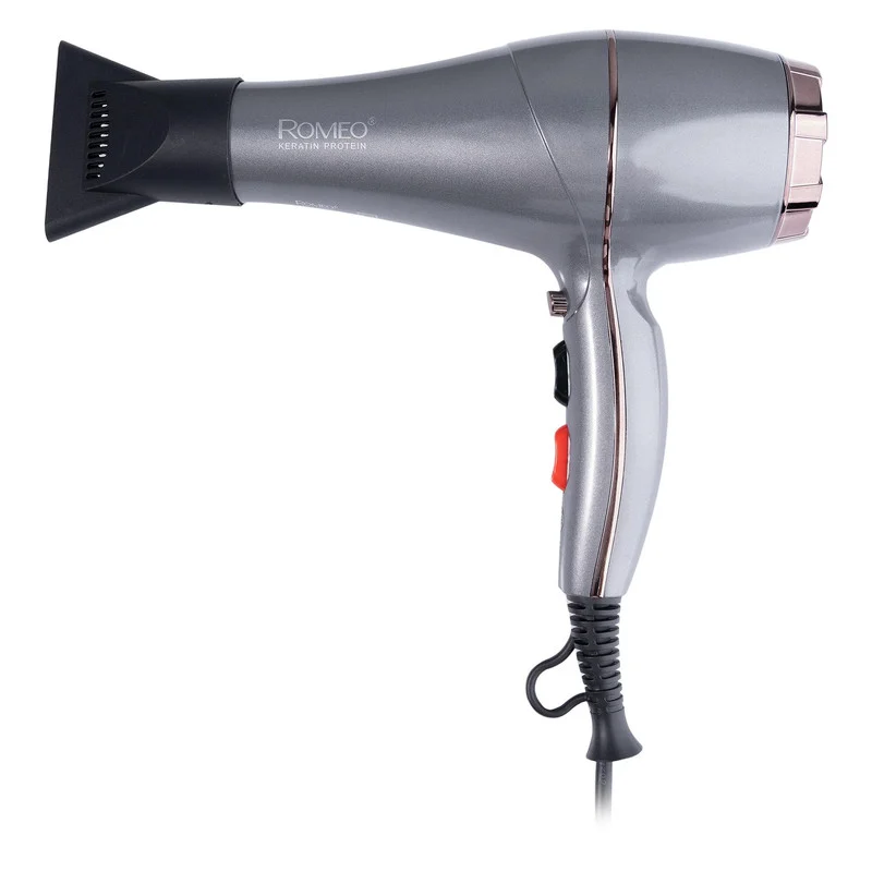 سشوار حرفهای رومئو مدل RM-5858، موتور AC با توان مصرفی 2200 وات، دارای قابلیت باد سرد، طراحی ارگونومیک، دارای حلقه آویختن، با حالت صافکننده و حجمدهنده، وزن 450 گرم، تنظیم حرارت 3 حالته و کنترل سرعت 2 حالته، به همراه متمرکزکننده باریک - Image 3