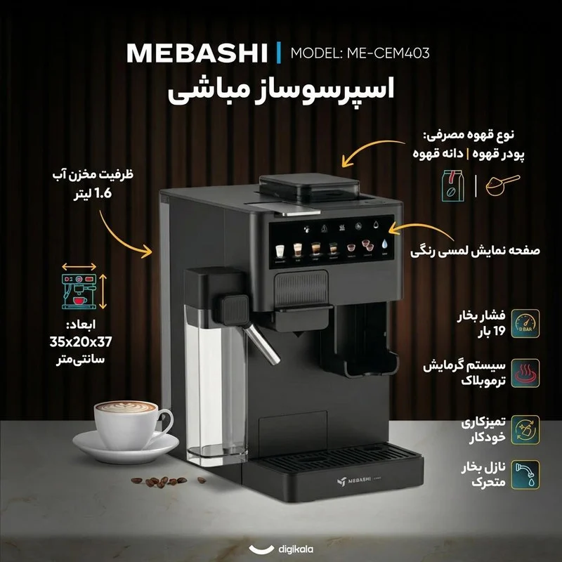 اسپرسو ساز 1.6 لیتری مباشی مدل ME-CEM403 - Image 2