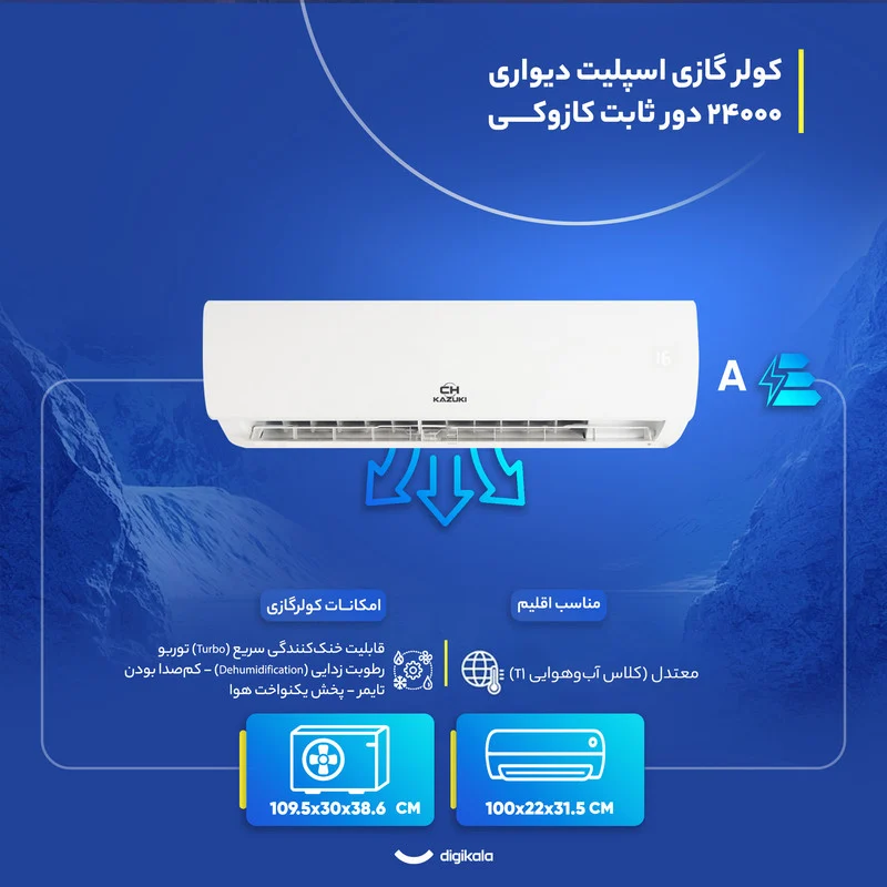 کولر گازی اسپلیت دیواری 24000 دور ثابت کازوکی مدل IAC-24CH/XA/A/ID - Image 2