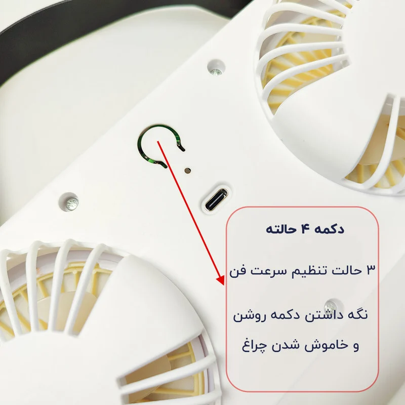 پنکه شارژی مدل چراغ دار کد S32 ظرفیت 1200 میلیآمپر ساعت - Image 3
