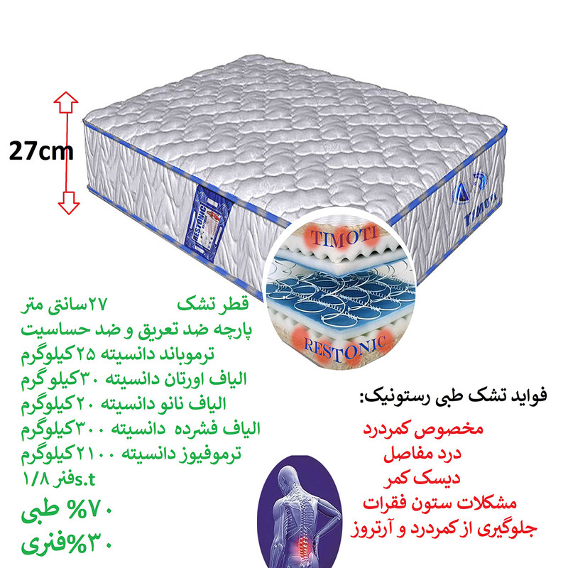 تشک تیموتی مدل RESTONIC دونفره سایز 160×200 سانتیمتر - Image 4